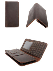 Black Handmade Tan Leather Mens Long Wallet Bifold Green Long Wallet For Men - imessengerbags