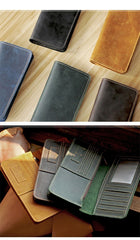 Black Handmade Tan Leather Mens Long Wallet Bifold Green Long Wallet For Men - imessengerbags
