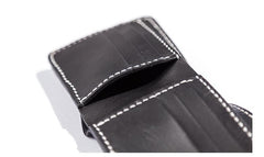 Black Handmade Leather Mens billfold Wallet Bifold Black Front Pocket Wallet Small Wallet For Men - imessengerbags
