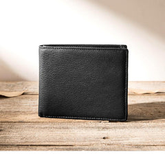 Handmade Black Leather Mens Small Wallet Bifold Card Wallet Front Pocket Wallet billfold Wallet for Men - imessengerbags