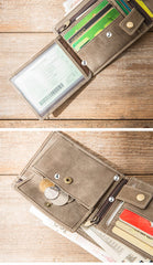 Handmade Black Leather Mens Small Wallet Bifold Card Wallet Front Pocket Wallet billfold Wallet for Men - imessengerbags