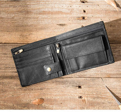 Handmade Black Leather Mens Small Wallet Bifold Card Wallet Front Pocket Wallet billfold Wallet for Men - imessengerbags