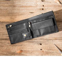 Handmade Black Leather Mens Small Wallet Bifold Card Wallet Front Pocket Wallet billfold Wallet for Men