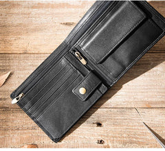 Handmade Black Leather Mens Small Wallet Bifold Card Wallet Front Pocket Wallet billfold Wallet for Men - imessengerbags