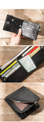 Black Leather Mens Small Wallet Front Pocket Wallet Black Bifold Slim billfold Wallet for Men - imessengerbags
