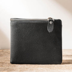 Black Leather Mens Small Wallet Front Pocket Wallet Black Bifold Slim billfold Wallet for Men - imessengerbags