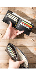 Black Leather Mens Small Wallet Front Pocket Wallet Black Bifold Slim billfold Wallet for Men - imessengerbags