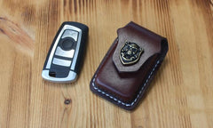 Handmade Black Leather Mens Car Key Case Brown Car Key Holder with Belt Loop/Belt Clip