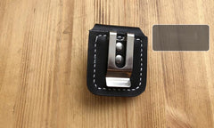 Handmade Mens Black Leather Classic Zippo Lighter Case Belt Zippo Lighter Holder with Belt Clip