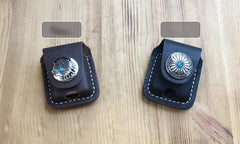 Handmade Mens Black Leather Classic Zippo Lighter Case Belt Zippo Lighter Holder with Belt Clip