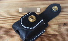 Mens Black Leather Classic Zippo Lighter Cases Handmade Zippo Lighter Holder with Belt Loop