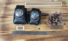 Mens Black Leather Armor Zippo Lighter Cases Handmade Tan Zippo Lighter Holder with Belt Loop