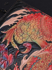 Black Handmade Tooled Leather Chinese Dragon Clutch Wallets Wristlet Bag Clutch Purse For Men - imessengerbags