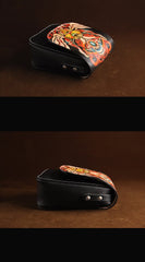 Black Handmade Tooled Leather Monster Small Vertical Courier Bag Messenger Bag For Men - imessengerbags