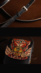 Black Handmade Tooled Leather Monster Small Vertical Courier Bag Messenger Bag For Men - imessengerbags