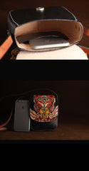 Black Handmade Tooled Leather Monster Small Vertical Courier Bag Messenger Bag For Men - imessengerbags