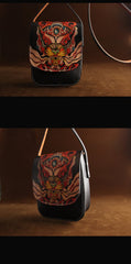 Black Handmade Tooled Leather Monster Small Vertical Courier Bag Messenger Bag For Men - imessengerbags