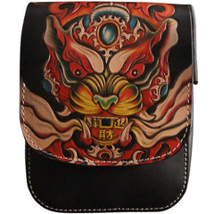 Black Handmade Tooled Leather Monster Small Vertical Courier Bag Messenger Bag For Men - imessengerbags