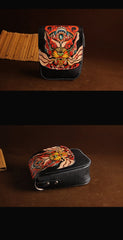 Black Handmade Tooled Leather Monster Small Vertical Courier Bag Messenger Bag For Men - imessengerbags