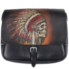 Handmade Black Tooled Chinese Lion Leather Courier Bag Messenger Bag For Men