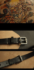 Handmade Black Tooled Chinese Lion Leather Courier Bag Messenger Bag For Men - imessengerbags