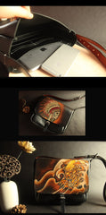 Handmade Black Tooled Chinese Lion Leather Courier Bag Messenger Bag For Men - imessengerbags