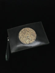 Black Handmade Tooled Leather Totem Clutch Wallet Wristlet Bags Clutch Purse For Men - imessengerbags