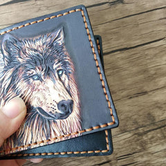 Handmade Wolf Black Tooled Leather billfold Wallet Small Wallet Cool Wallet For Men - imessengerbags