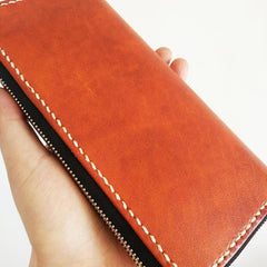 Black Handmade Vintage Mens Yellow-Brown Bifold Zipper Leather Long Wallet Cool Long Wallet for Men - imessengerbags
