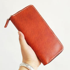 Black Handmade Vintage Mens Yellow-Brown Bifold Zipper Leather Long Wallet Cool Long Wallet for Men - imessengerbags