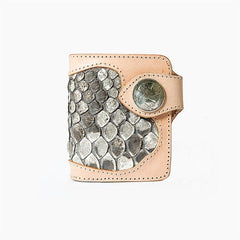Beige Handmade Leather Mens Snakeskin billfold Biker Wallet Bifold SMall Wallet For Men - imessengerbags
