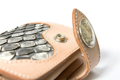 Beige Handmade Leather Mens Snakeskin billfold Biker Wallet Bifold SMall Wallet For Men - imessengerbags