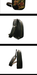 Black Handmade Tooled Leather Monkey King Sling Bag Chest Bag One Shoulder Backpack For Men - imessengerbags