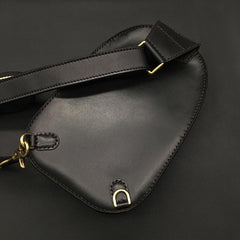 Black Handmade Tooled Leather Wolf Sling Bag Chest Bag One Shoulder Backpack For Men