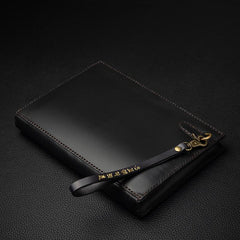 Black Handmade Tooled Leather Chinese Dragon Clutch Wallet Wristlet Bag Clutch Purse For Men - imessengerbags