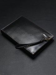 Black Handmade Tooled Leather Carp Toad Clutch Wallet Wristlet Bag Clutch Purse For Men - imessengerbags