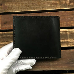 Handmade Black Tooled Leather Kitten Wolf Bifold billfold Wallet Small Wallet For Men - imessengerbags
