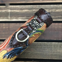 Black Handmade Tooled Brave troops Leather Long Biker Wallet Chain Wallet Clutch Wallet For Men - imessengerbags