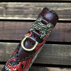 Black Handmade Chinese Dragon Tooled Leather Long Biker Wallet Chain Wallet Clutch Wallet For Men - imessengerbags