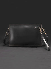 Handmade Black Tooled Floral Leather Messenger Bags Side Bag Clutch Wristlet Bag For Men