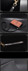 Handmade Black Tooled Floral Leather Messenger Bags Side Bag Clutch Wristlet Bag For Men