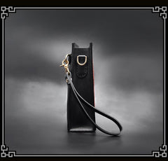 Handmade Black Tooled Floral Leather Messenger Bags Side Bag Clutch Wristlet Bag For Men - imessengerbags
