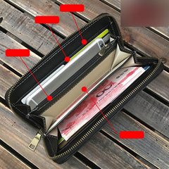 Handmade Black Wolf Tooled Leather Long Wallet Mahākāla Clutch Zipper Wallet For Men - imessengerbags