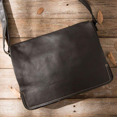 Black Large Leather Mens Cool Messenger Bags Shoulder Bags  for Men