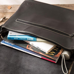 Black Large Leather Mens Cool Messenger Bags Shoulder Bags  for Men