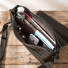 Black Large Leather Mens Cool Messenger Bags Shoulder Bags  for Men - imessengerbags