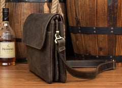 Black Leather 10 inches Mens Casual Messenger Bag Shoulder Bags for Men - imessengerbags