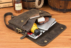 Black Leather 10 inches Mens Casual Messenger Bag Shoulder Bags for Men - imessengerbags