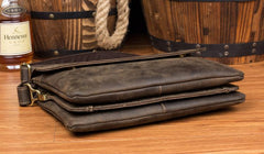 Black Leather 10 inches Mens Casual Messenger Bag Shoulder Bags for Men