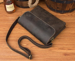 Black Leather 10 inches Mens Casual Messenger Bag Shoulder Bags for Men - imessengerbags